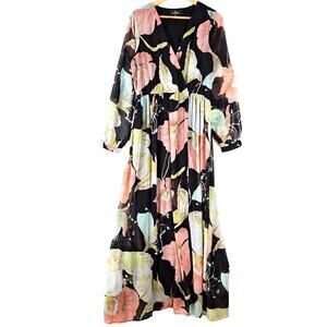 Lulus Dress Womens XL Floral Maxi Water Lilies Feminine Romantic Boho Flowy Wrap